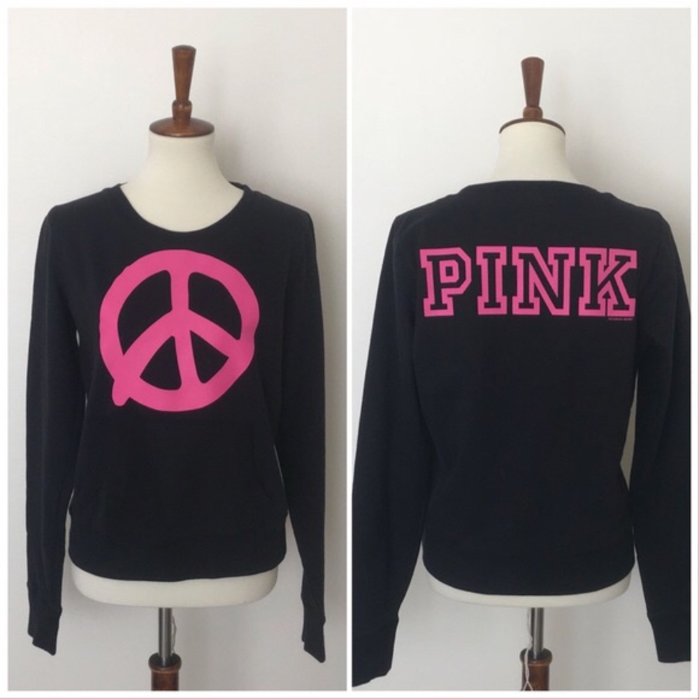 PINK black pocket sweatshirt pink peace sign